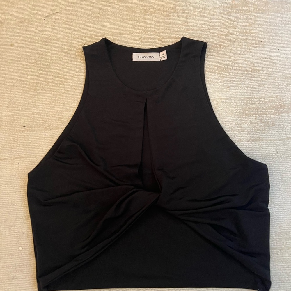 Glassons Black Cut Out Tie Front Crop Tank